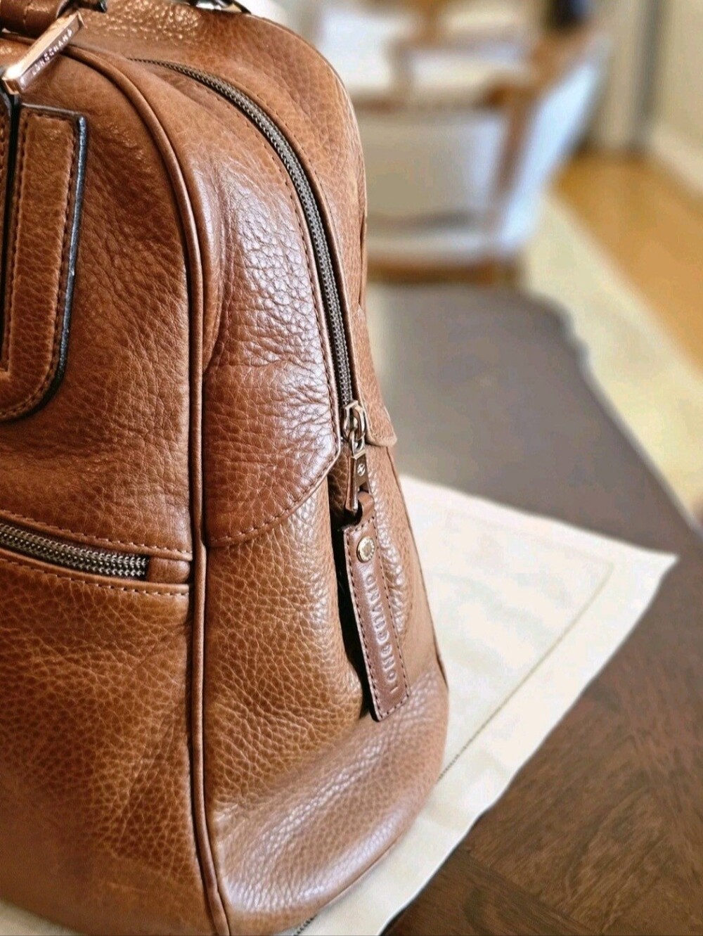 Longchamp Cosmos Large Brown Pebble Leather Tote Satchel Zip Closure Gold France - Picture 3 of 16